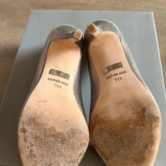 Badgley Mischka Silver Embellished Peep Toe Heels - Picture 8 of 11